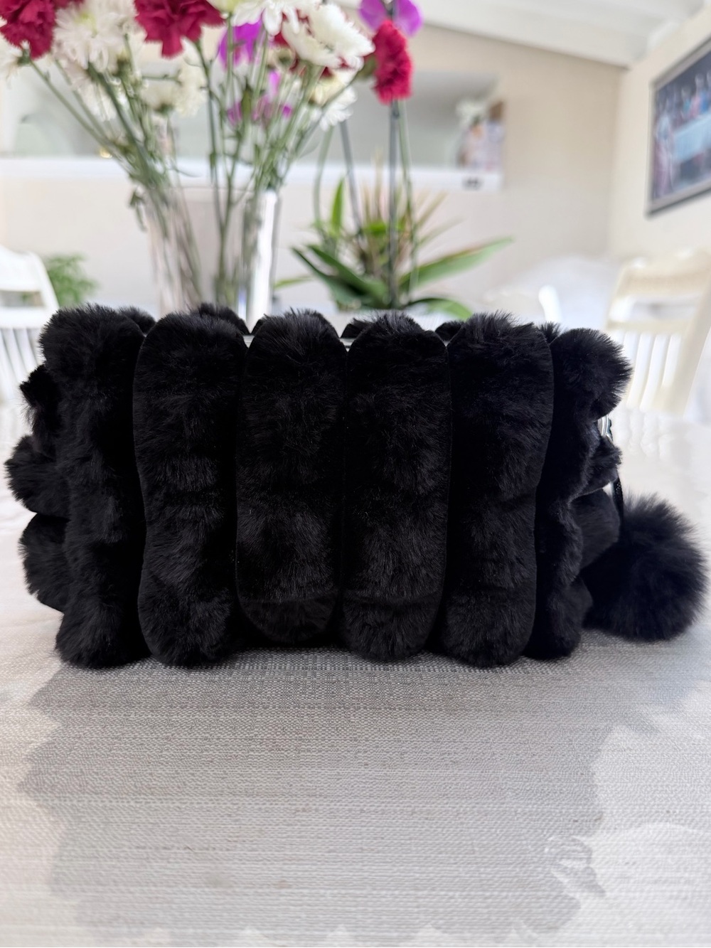 Plush Ribbed Faux Fur pouch with Pom